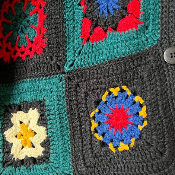 Le Moda Sweater Womens Size Medium Vintage Black Knitted by Hand Granny Square - Picture 6 of 16